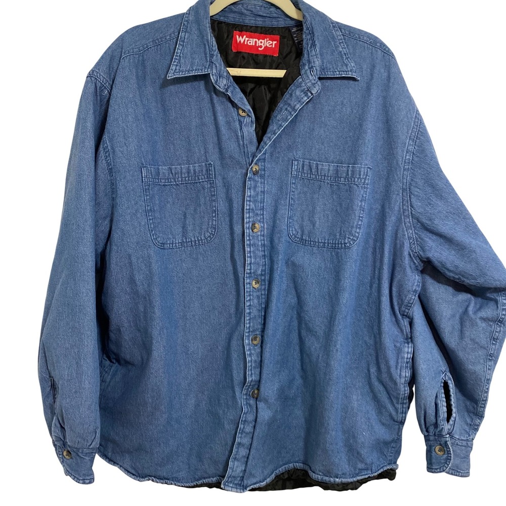 Wrangler Denim Gorpcore Shacket Men XL Blue Quilted Lined Workwear Americana - Picture 2 of 6
